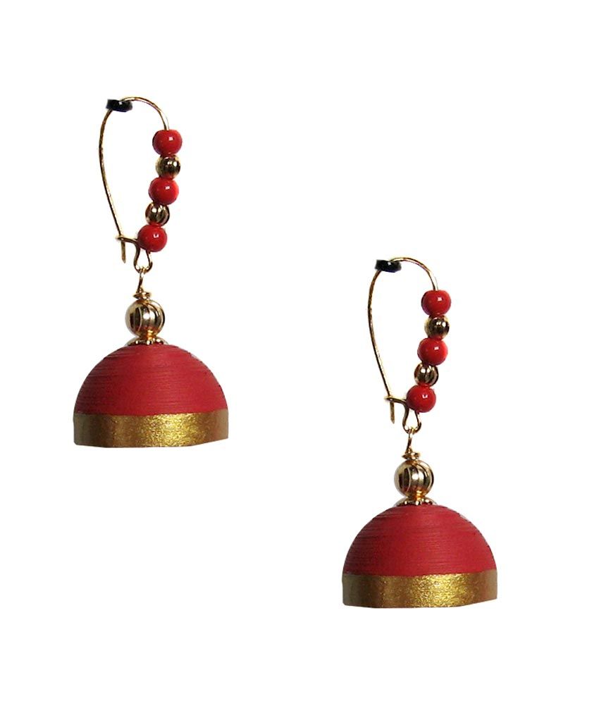 Dsignstudioo Red Hanging Quilled Jhumkas Buy Dsignstudioo Red Hanging