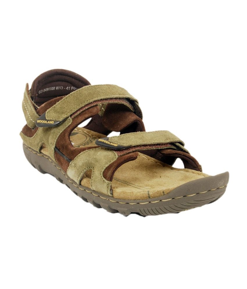 woodland men olive green leather sandals