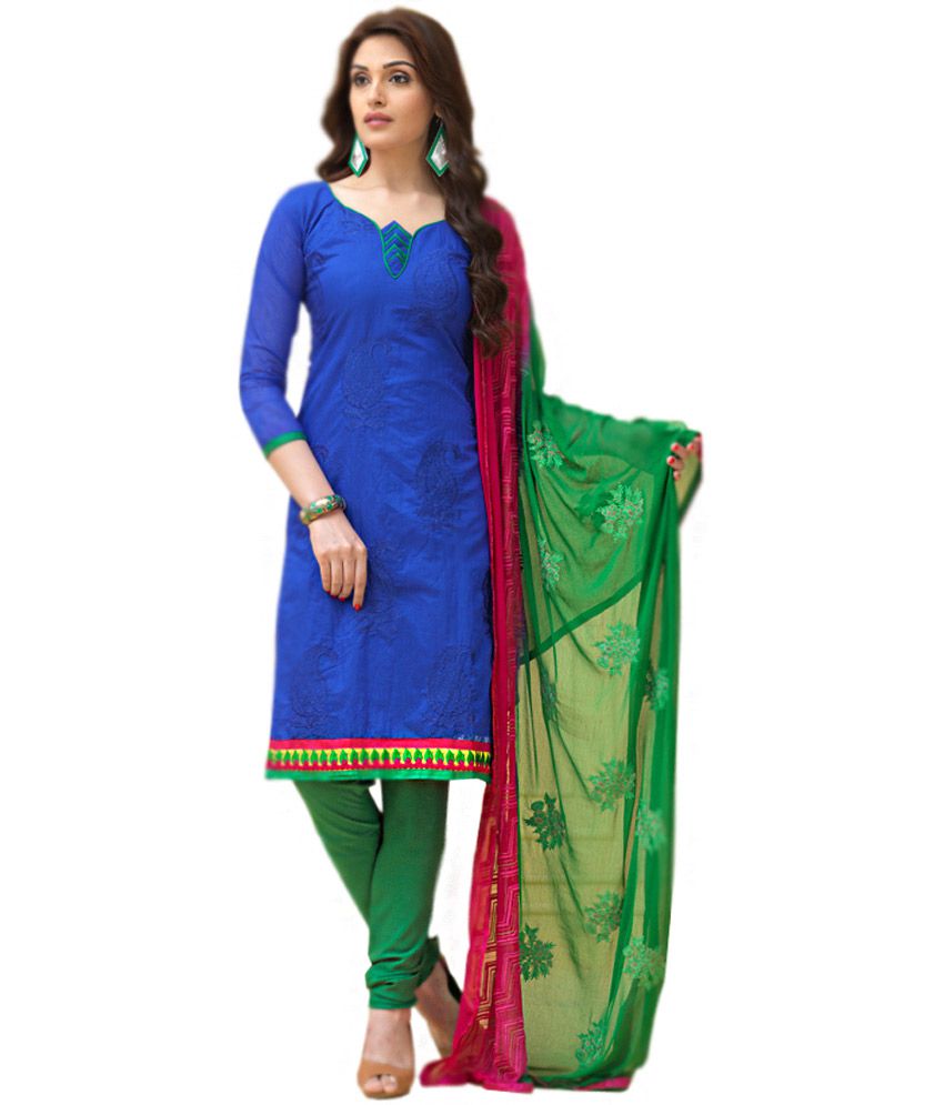 Indian Chori Blue embroidered cotton unstitched dress material - Buy ...