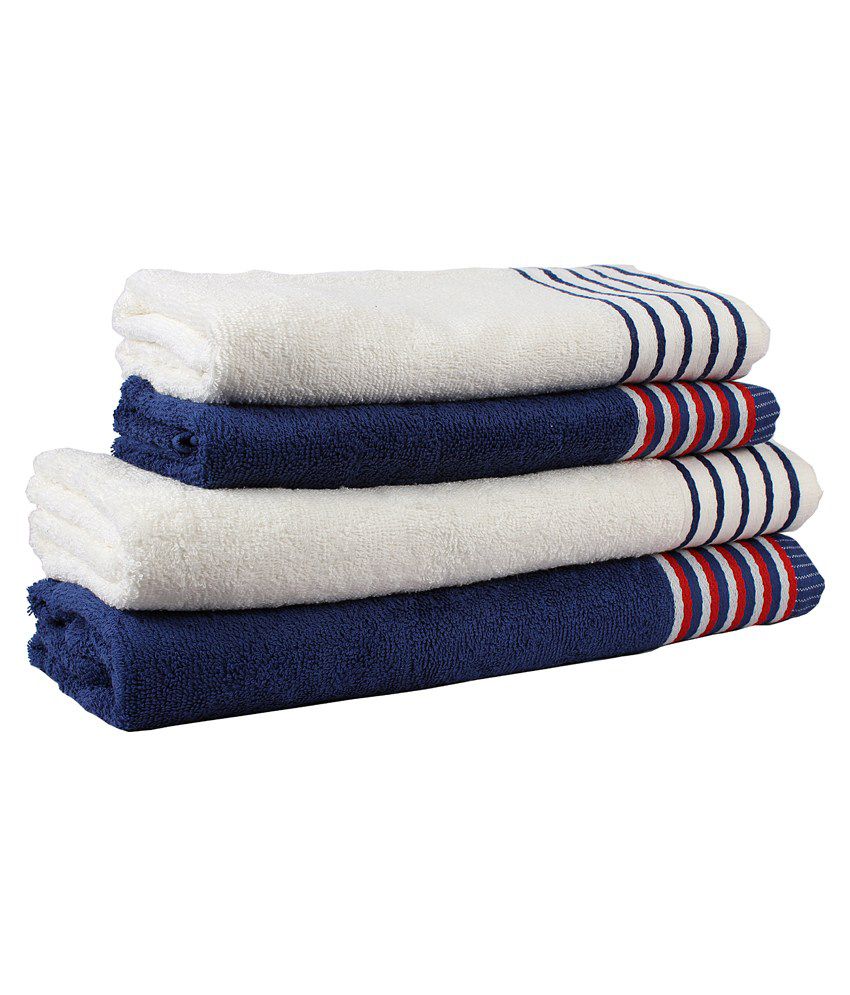 Trident White & Navy Blue Candy Strips 4 Pcs Couple Bath Towels Set ...