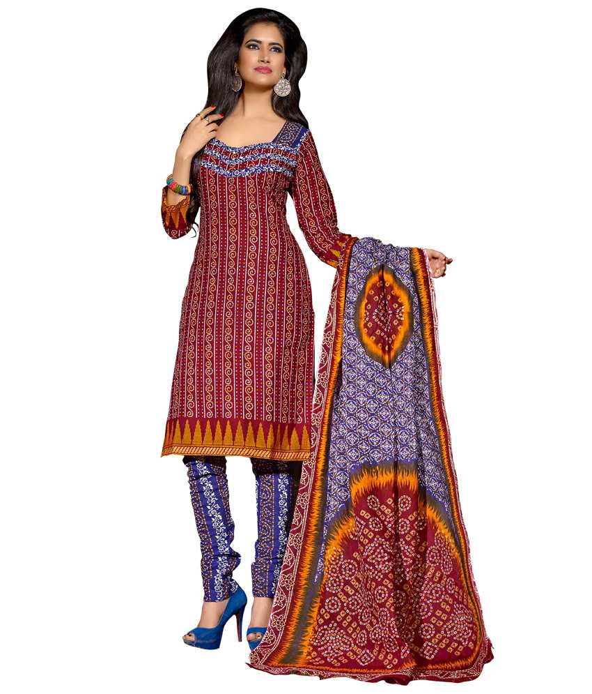 Lacxo Bandhani Cotton Dress Material - Buy Lacxo Bandhani Cotton Dress ...