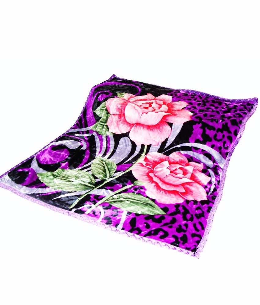 M Blankets Purple Printed Celestion Double Bed Blanket Buy M Blankets