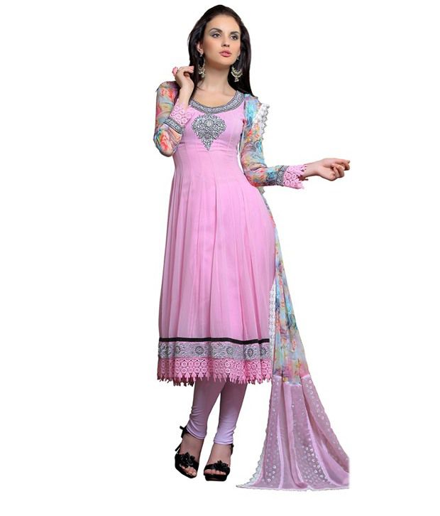Muskan Light Pink Faux Chiffon Anarkali Churidar Kameez Dress Material ...