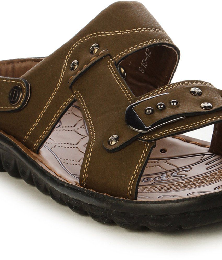 Cefiro Khaki Synthetic Leather Daily Men's Sandals - Buy Cefiro Khaki ...