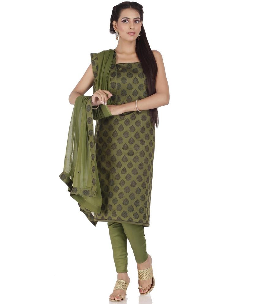 Green Silk Banarasi Suit Dress Material With Dupatta - Buy Green Silk ...