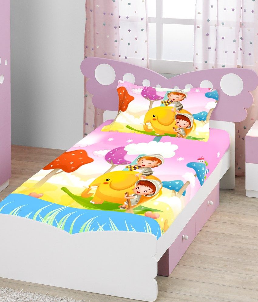 Bombay Dyeing Multicolour Baby Themes 1 Double Bed Sheet With 2 Pillow