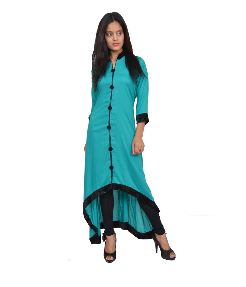 Maya Apparels Turquoise Cotton Full Sleeves Long Kurti Buy Maya Apparels Turquoise Cotton Full
