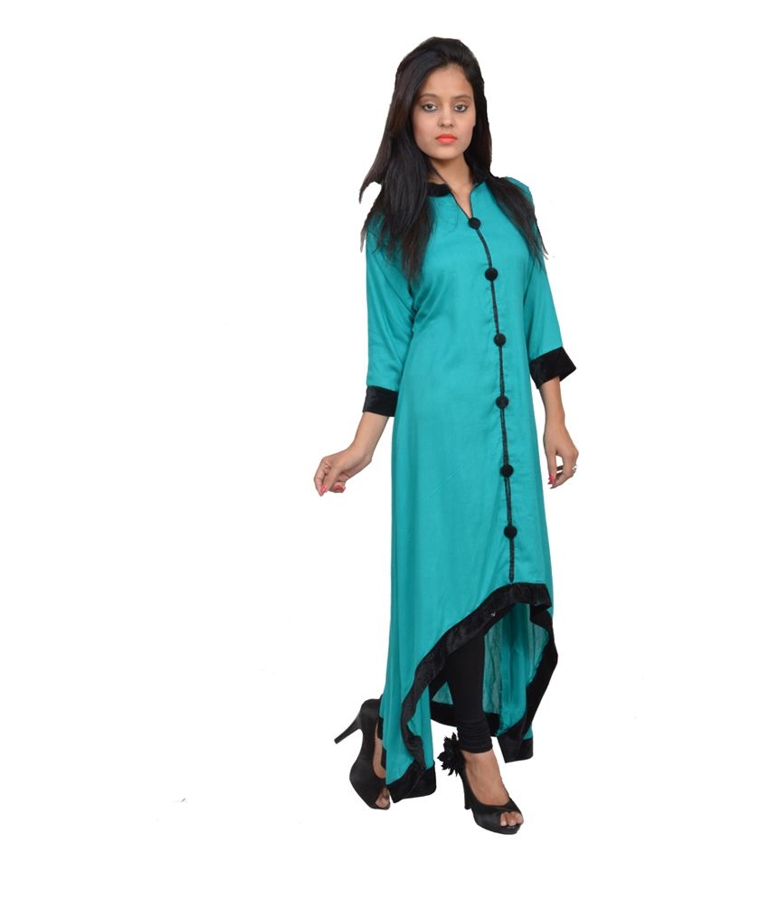 Maya Apparels Turquoise Cotton Full Sleeves Long Kurti Buy Maya Apparels Turquoise Cotton Full