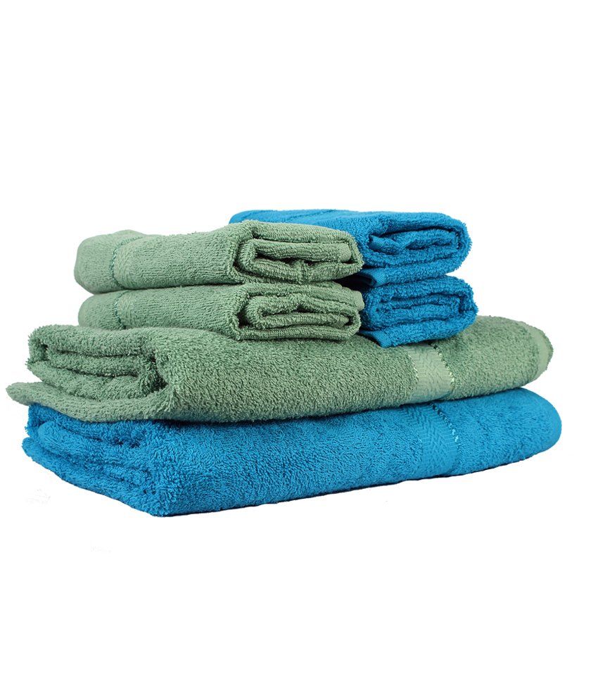 Trident Home Essentials Blue Sparkle, Honey Dew 2 Pcs Bath Towels & 4
