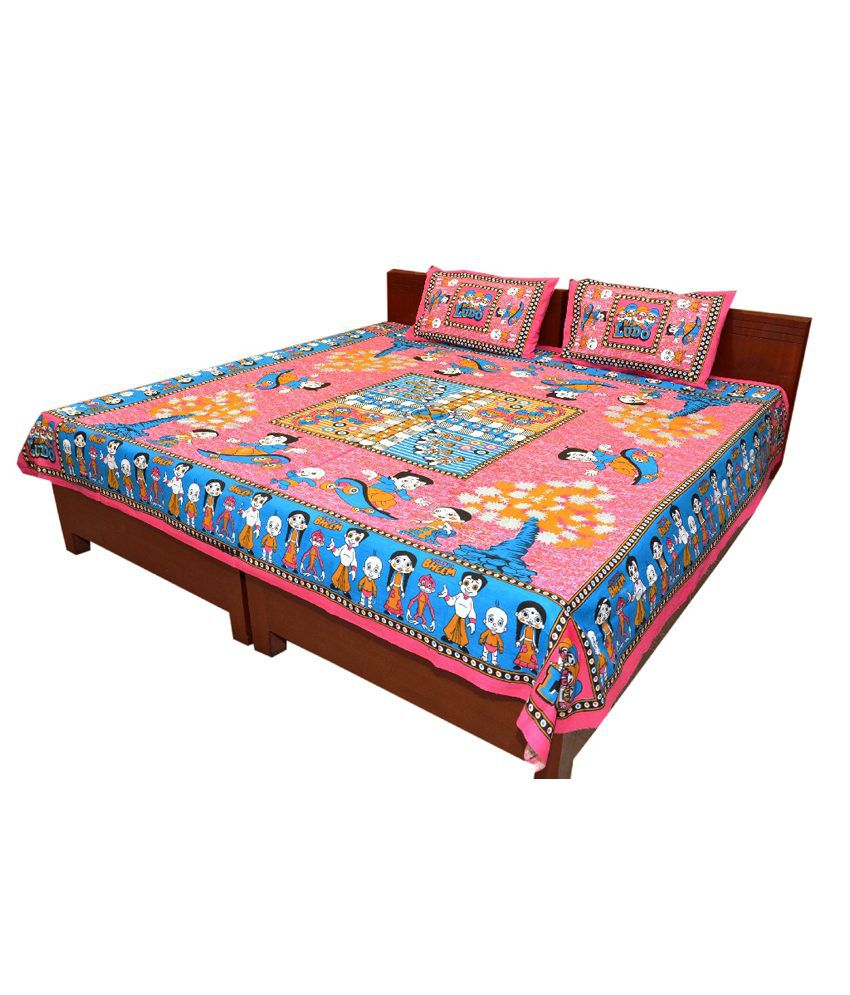 Fab Rajasthan Printed Chota Bheem Double Bed Sheet With Two Pillow ...