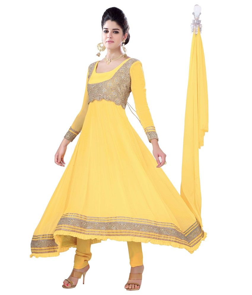 Surat Tex Yellow Color Indian Wear Embroidered Pure Georgette Semi ...