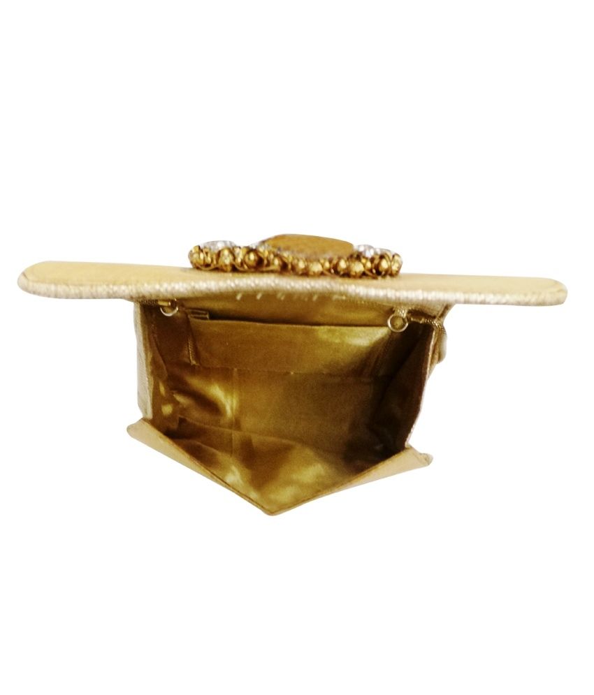 Buy Bhamini Raw Silk Box Clutch With Tilak Brass Like Brooch Gold At Best Prices In India