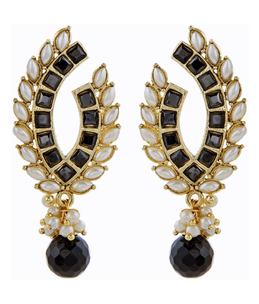 The Jewelbox Black Baguette Pearl Gold Plated Traditional Designer Earring