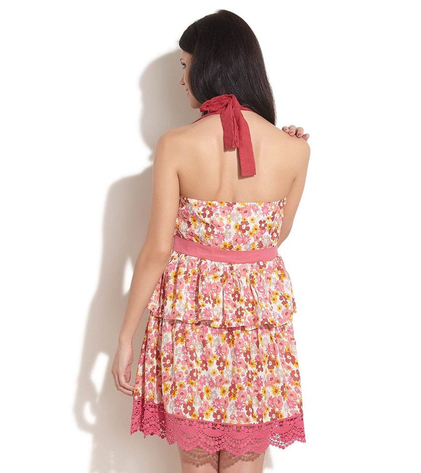 Remanika Pink Flirty Floral Halter Neck Dress - Buy Remanika Pink ...