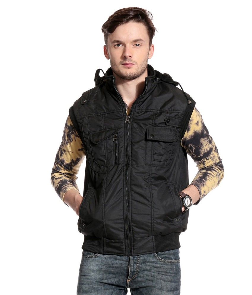 Tab91 Black Polyester Sleeveless Casual Wear Jacket For Men - Buy Tab91 ...