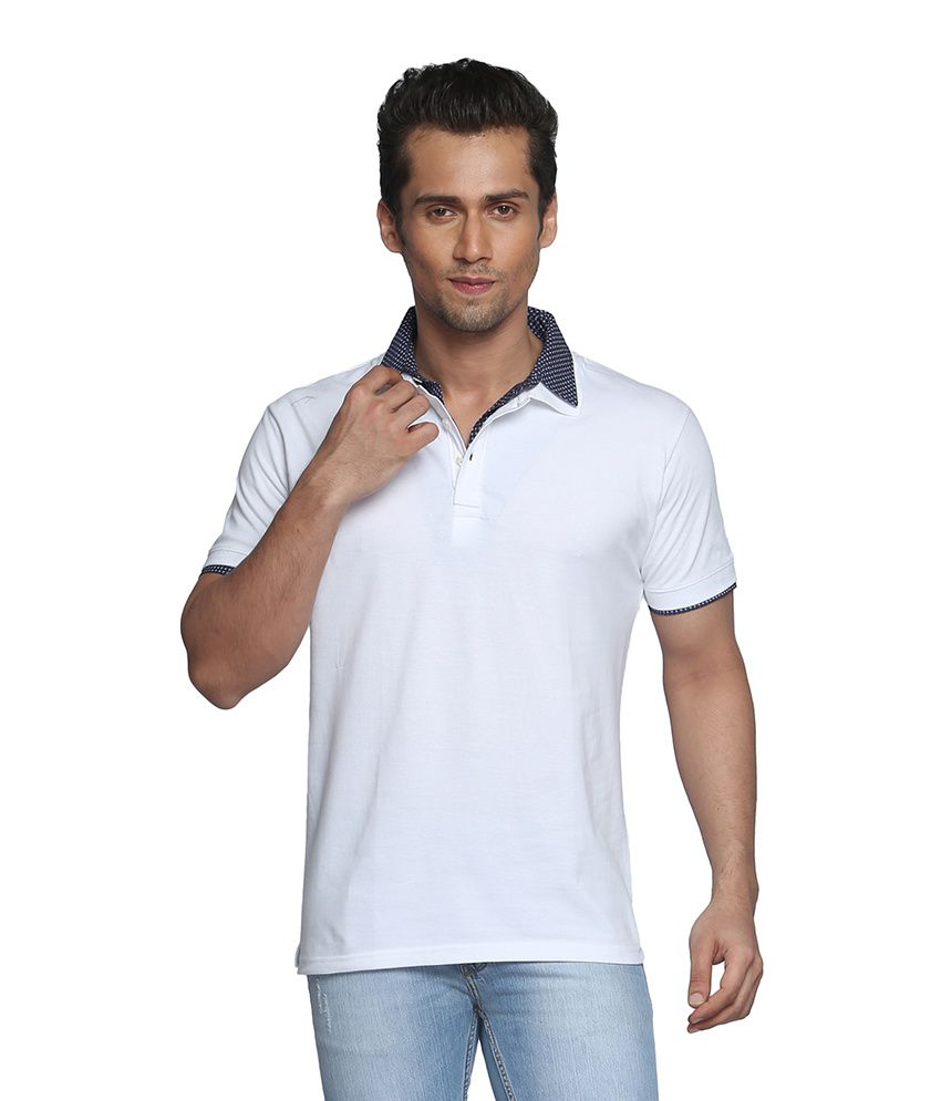 Globus White Half Sleeves Cotton Collar T-shirt