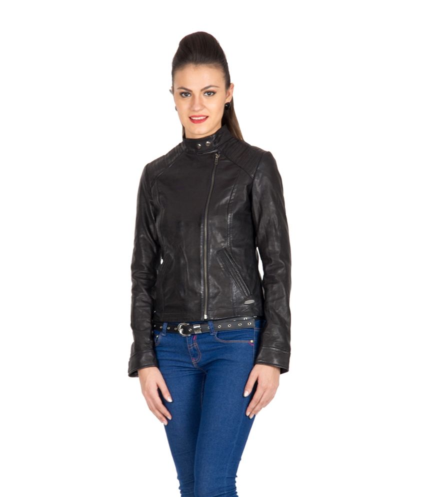 Buy Justanned Black Leather Chinese Collar Jackets Online at Best ...