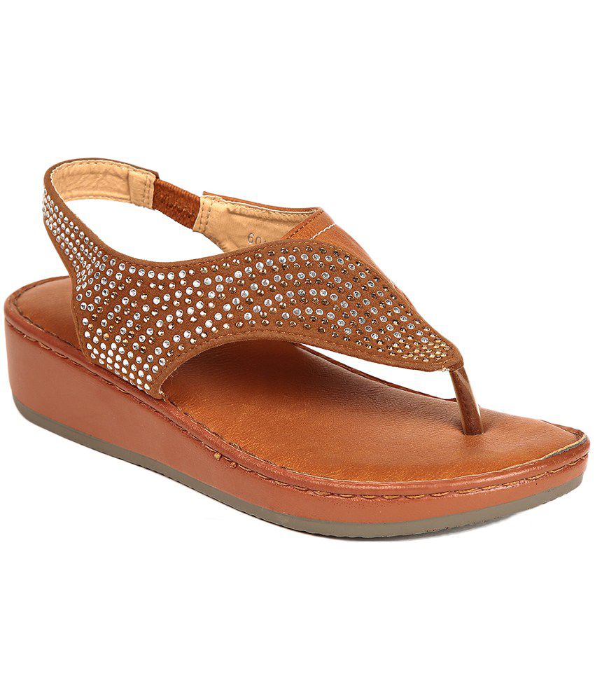 Ruby Brown Faux Leather Flat Sandal Price in India- Buy Ruby Brown Faux ...
