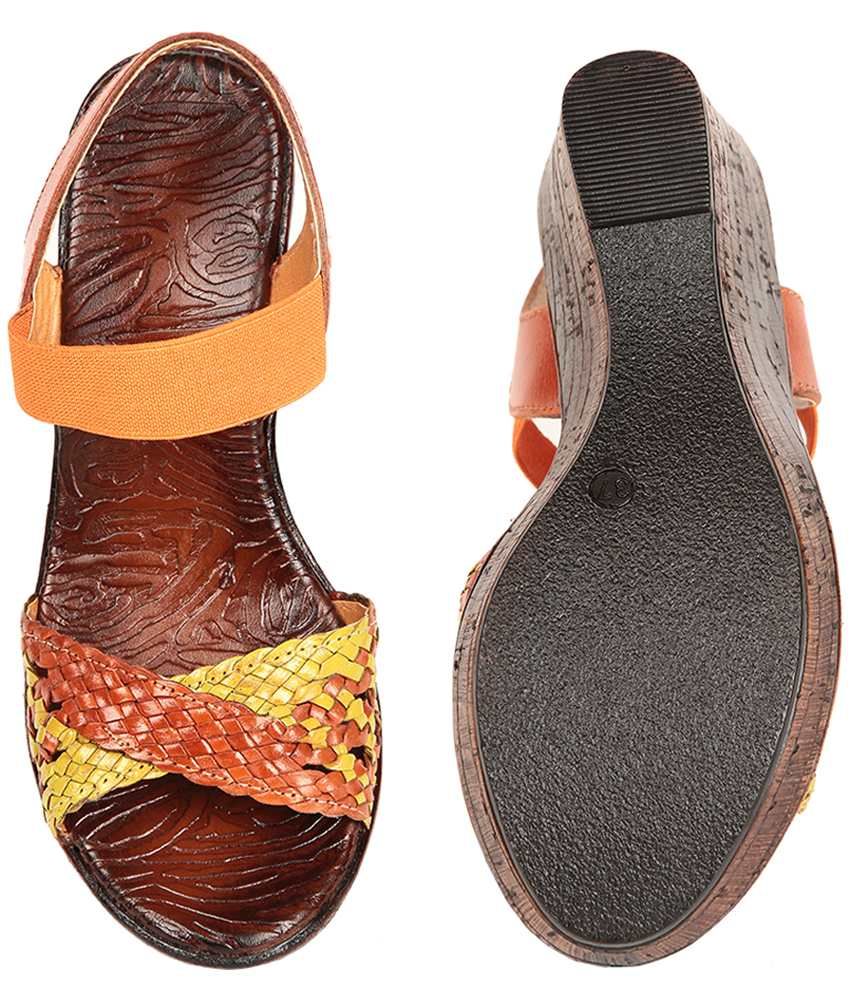 Burnish Leather Orange Faux Leather Wedges Sandal Price in India Buy