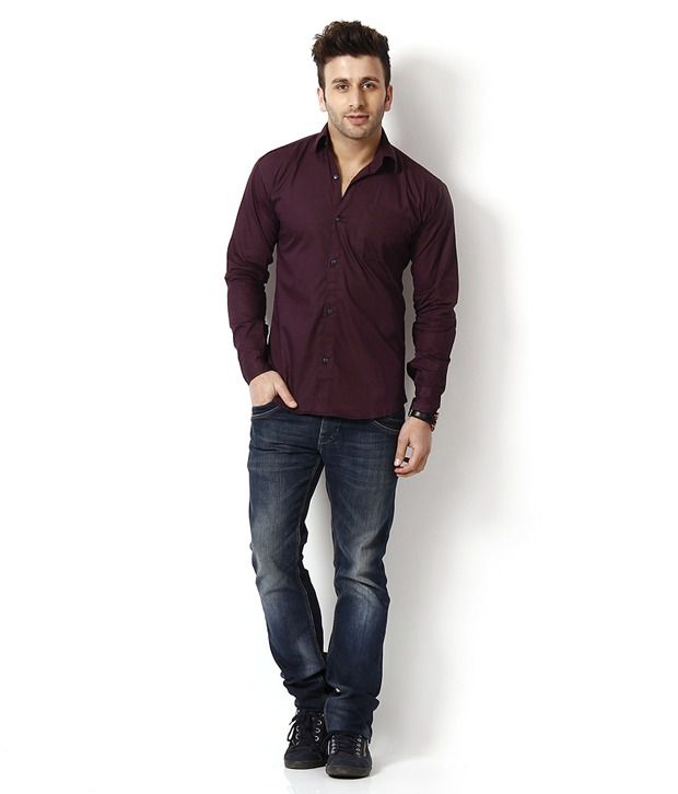 maroon with blue jeans