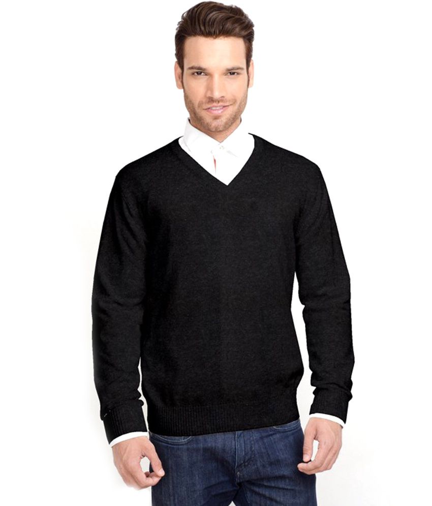 Regency Black Acrylic V-neck Sweater - Buy Regency Black Acrylic V-neck ...