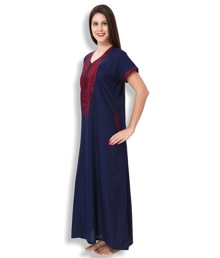 Buy Sand Dune Blue Poly Cotton Nighty Online at Best Prices in India ...