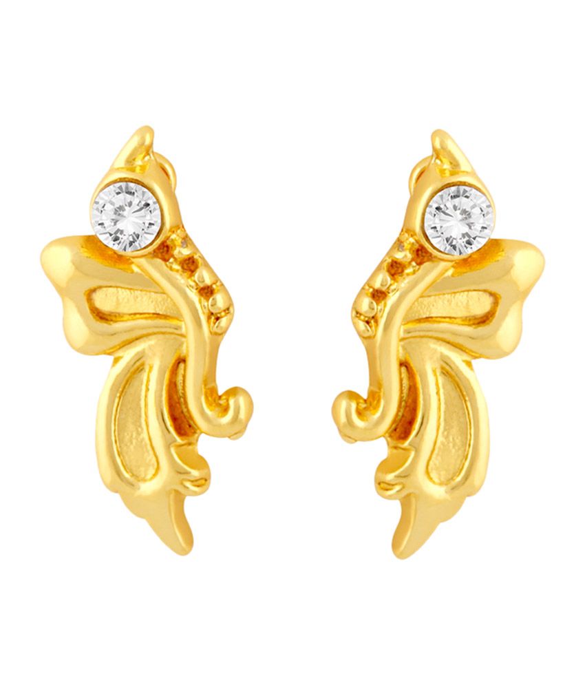 Mahi Gold Plated Butterfly Stud Earrings with Crystal for Women