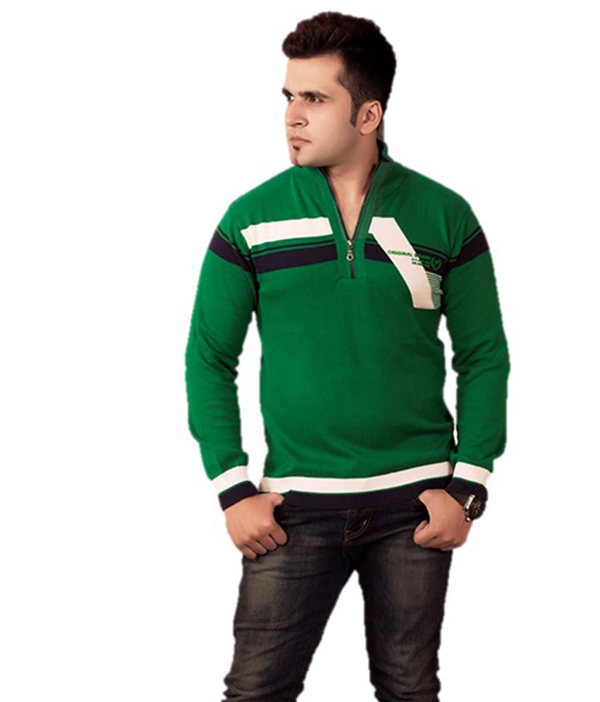 Pro Riders Green Cotton Solid Zipped Full Sleeves Sweatshirt - Buy Pro ...