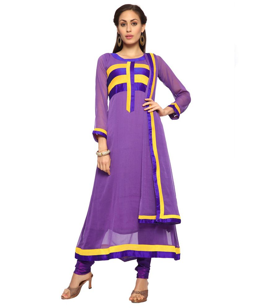 Designersareez Purple Chiffon Semi Stitched Anarkali Dress Material ...