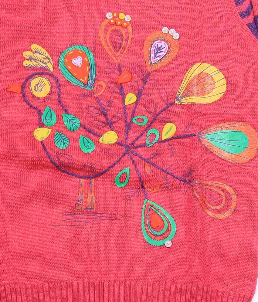 Wingsfield Pink Peacock Design Sweater For Girls - Buy Wingsfield Pink Peacock Design Sweater 