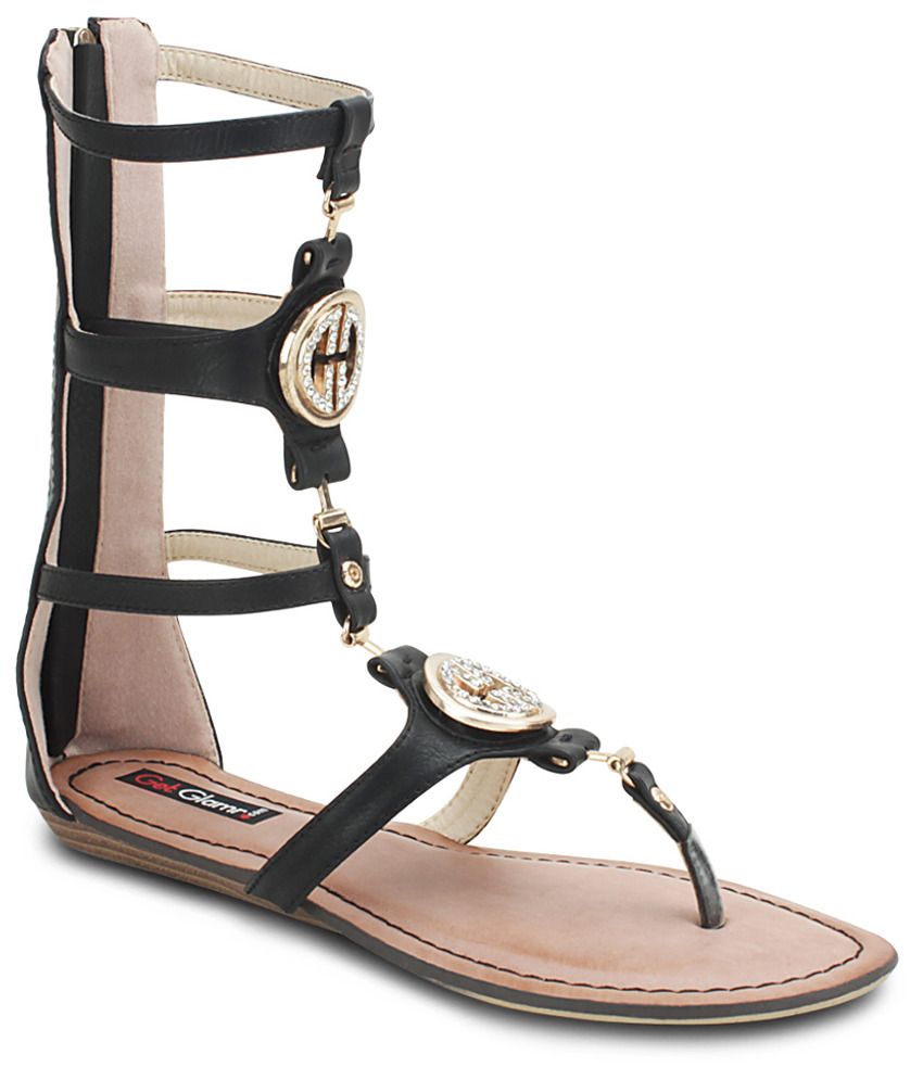 Get Glamr Black Flat Sandals Price in India- Buy Get Glamr Black Flat Sandals Online at Snapdeal