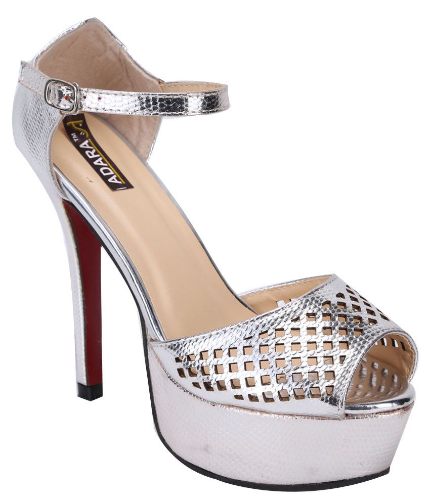 Adara Silver Stiletto Sandals Price in India- Buy Adara Silver Stiletto ...