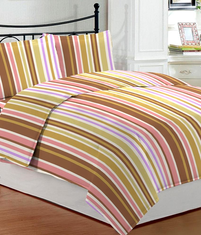 Bombay Dyeing Brown Stripes Cotton Double Bed Sheet With 2 Pillow