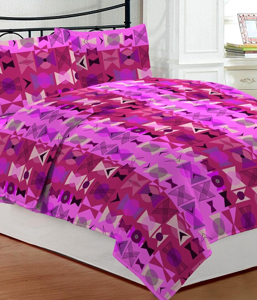 Bombay Dyeing Pink Printed Poly Cotton Double Bed Sheet With 2 Pillow