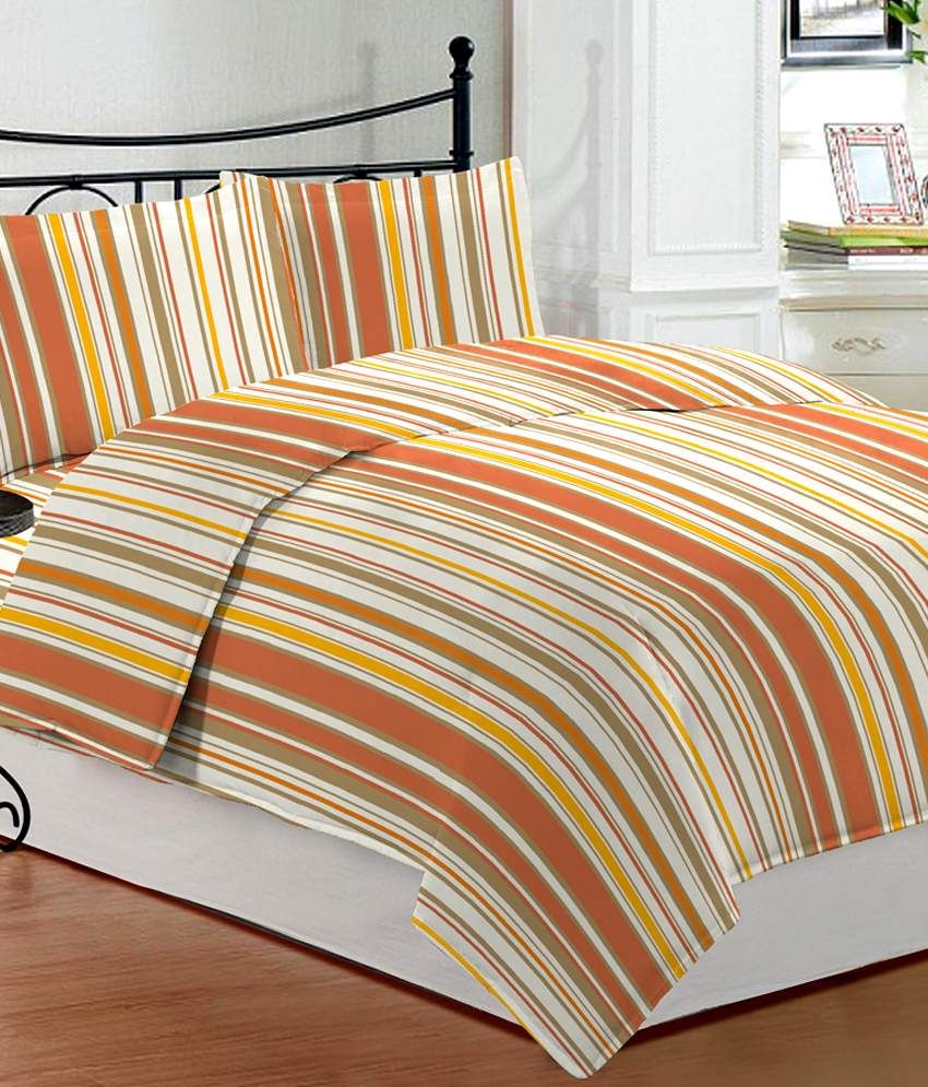 Bombay Dyeing Yellow Stripes Cotton Double Bed Sheet With 2 Pillow Covers (clover Collection