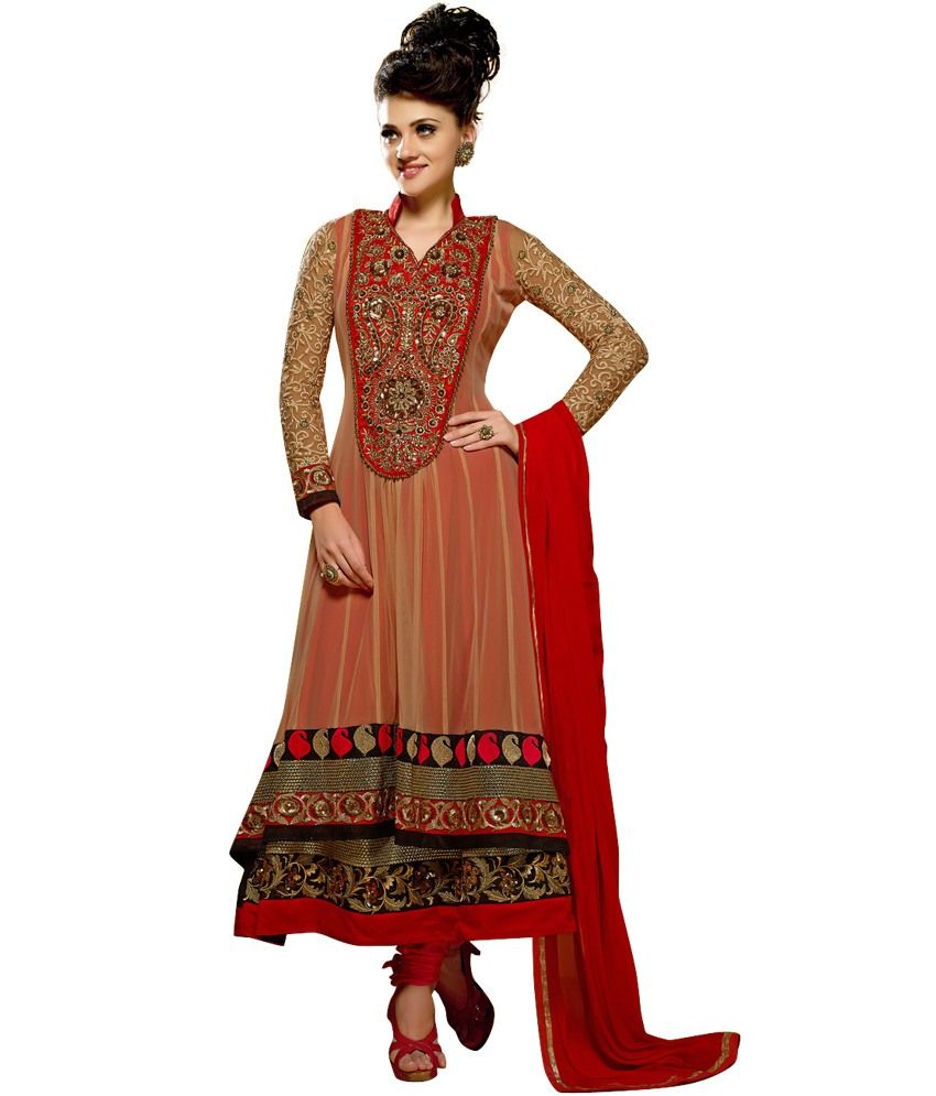 Cutie Pie Collection Red Faux Georgette Unstitched Dress Material Buy 6900