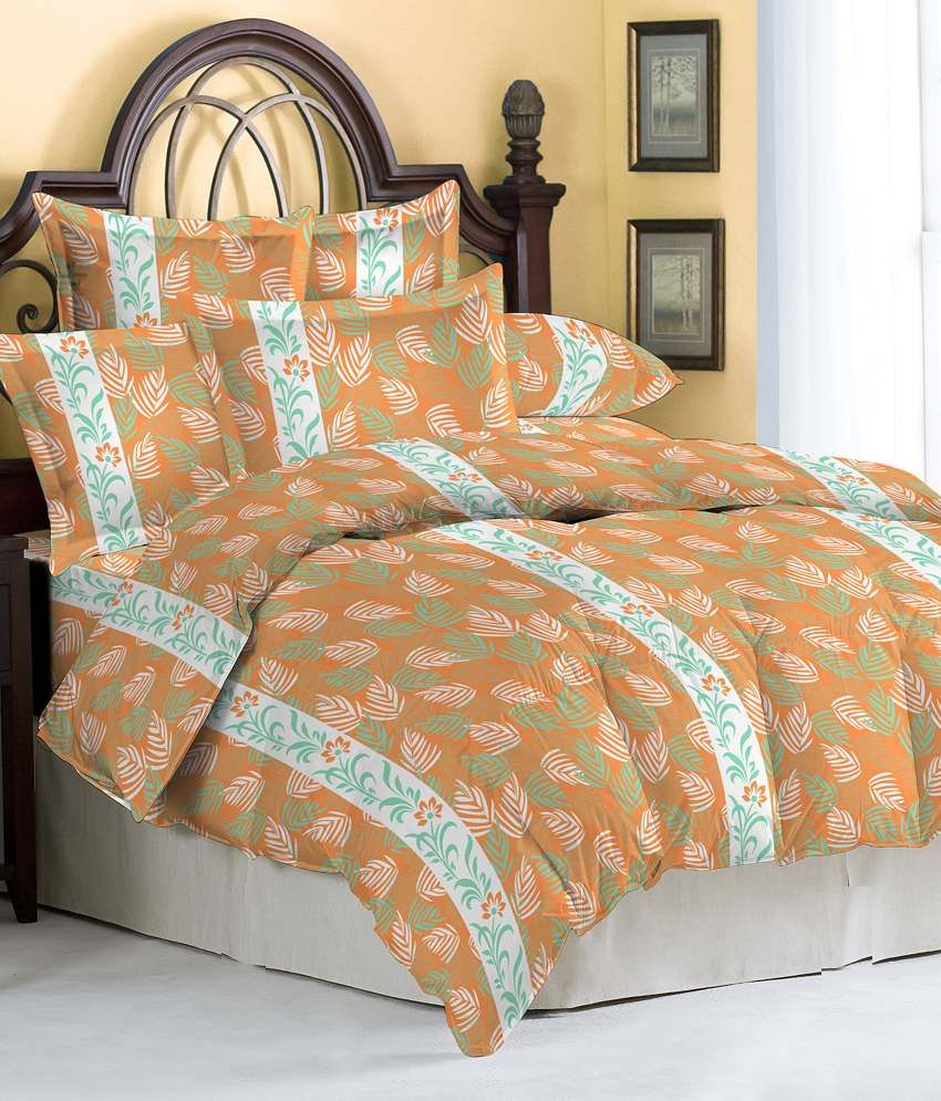 Bombay Dyeing Brown & Turquoise Floral Cotton Double Bed Sheet With 2 Pillow Covers Buy Bombay