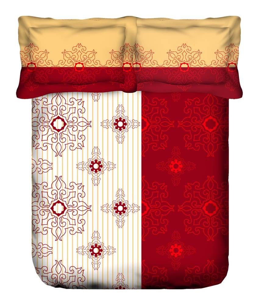 Home Expression Usa Red & White Abstract Cotton Double Bed Sheet With 2