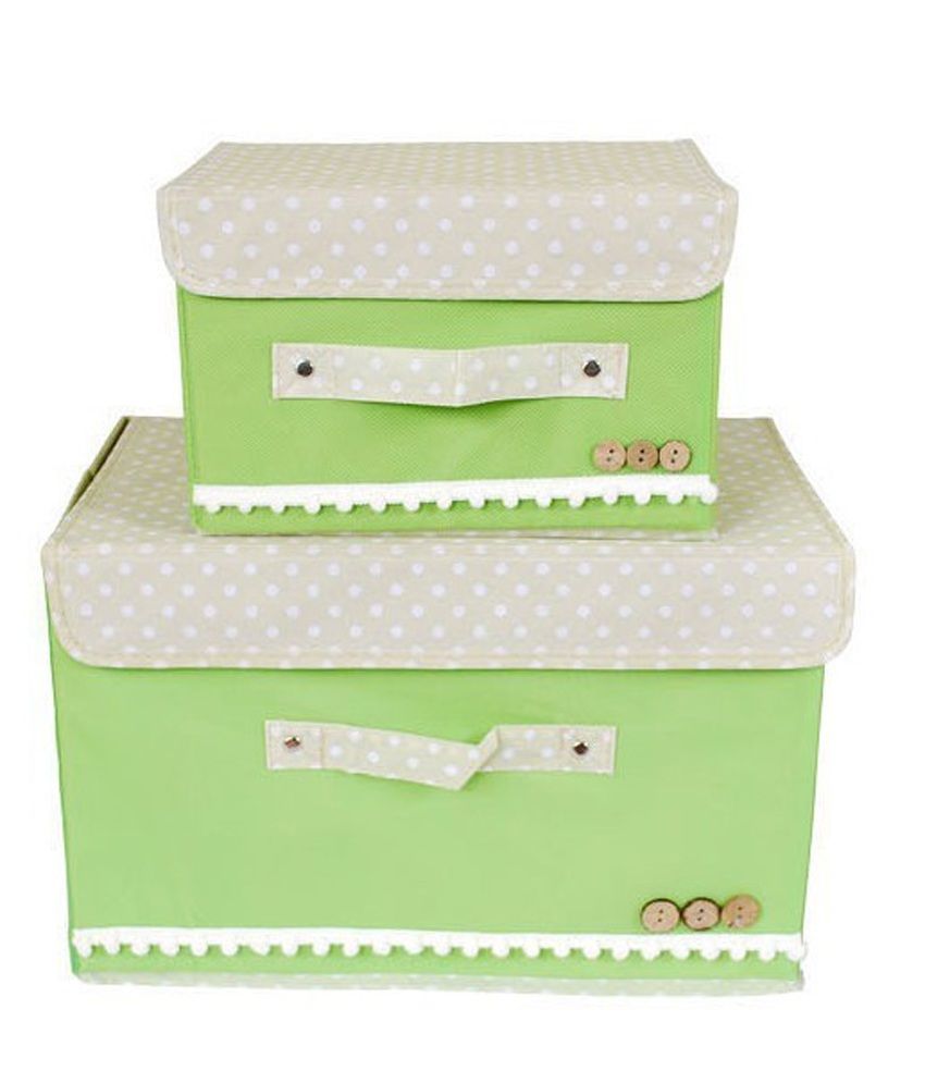 Multi Purpose Foldable Storage Box set Of 2 1 Big Box 1 Small Box green 