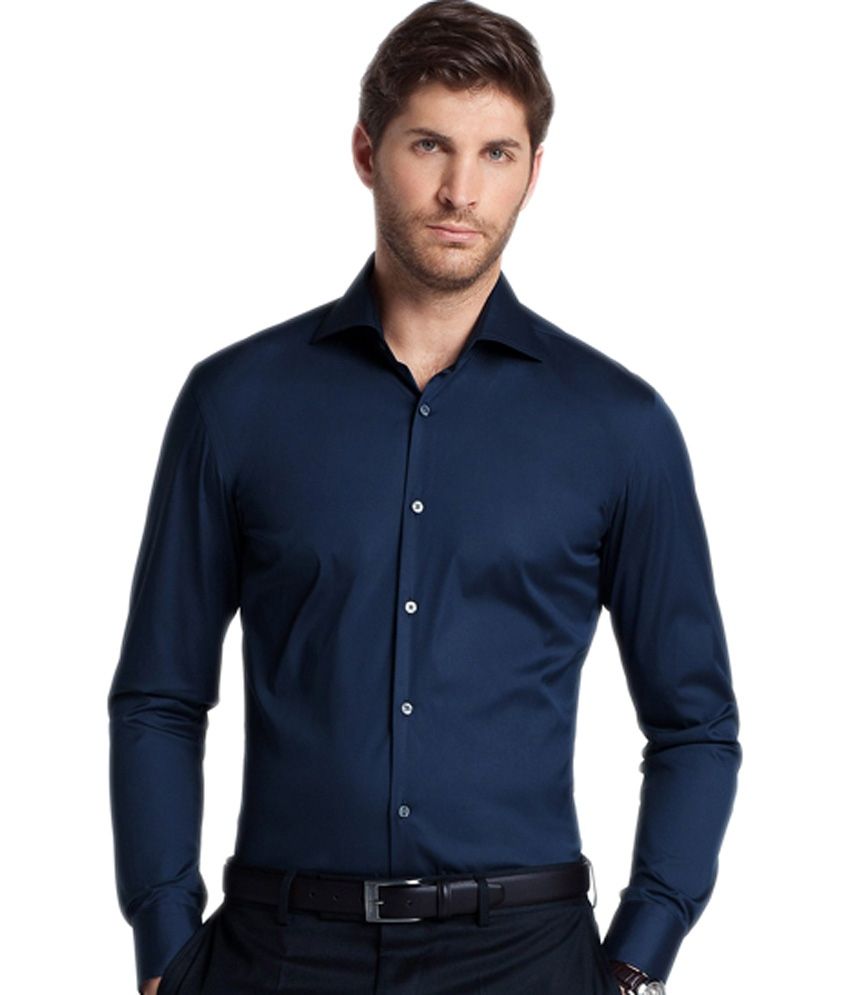 Paul Wilson Navy Cotton Blend Regular Fit Full Sleeve Formal Shirt ...