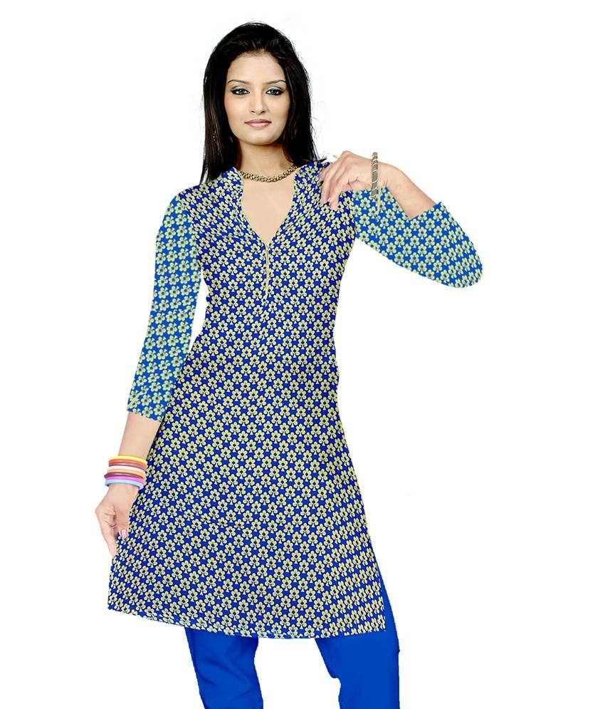 blue crepe printed floral kurti