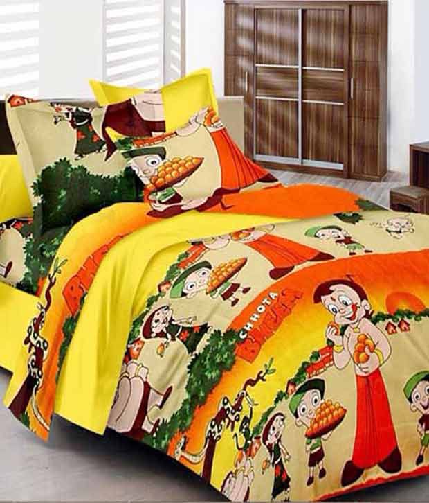 Kunal's Chota Bheem Procian Printed Mercerised Cotton Single Bedsheet With 1 Pillow Cover Kids