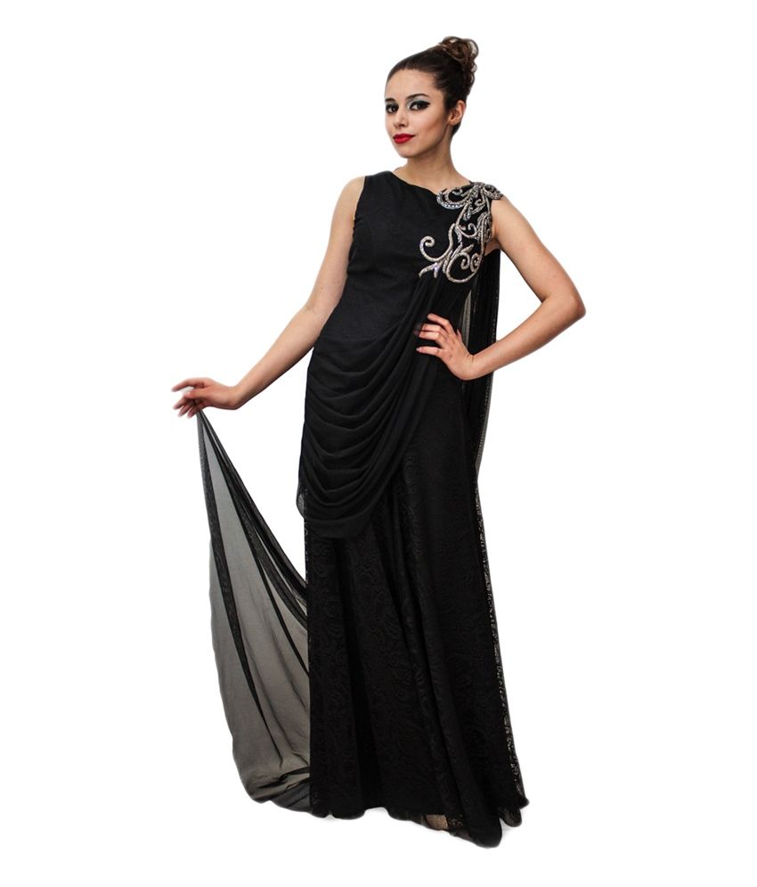 Gold Black Chantilly Lace Palazzo Saree Gold Black Chantilly Lace Palazzo Saree