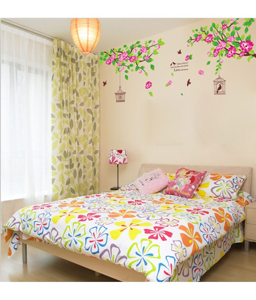     			Asmi Collection Wall Stickers Summer Tree Cage Flowers Nature Sticker ( 100 x 180 cms )