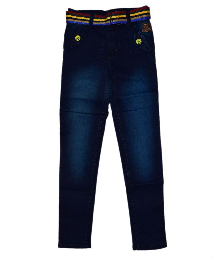     			British Terminal Blue Kids Silky Jeans With Free Belt