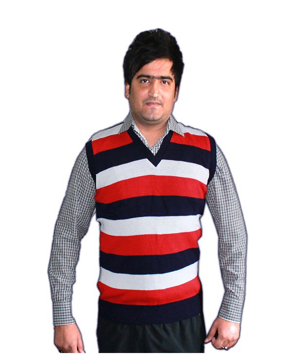 Blue Striped Half Sleeves Sweater 