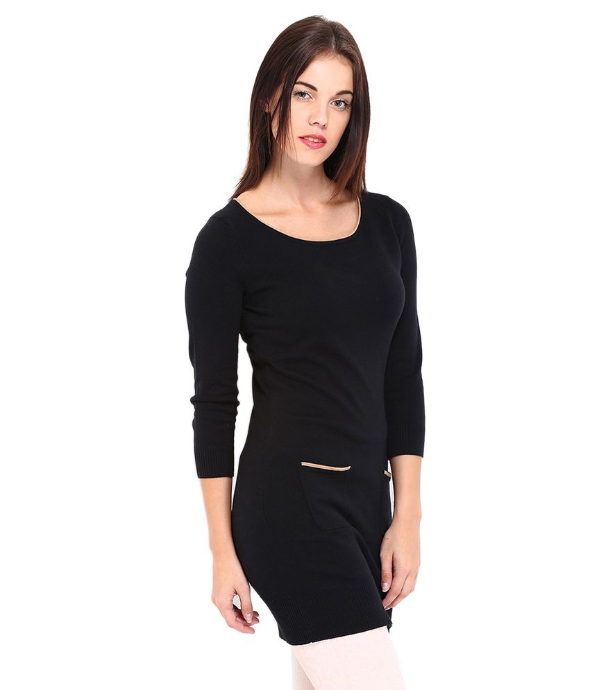 Archer Black Corporate Wear Poly Crepe 3/4th Sleeve S Sleeve Round Neck ...