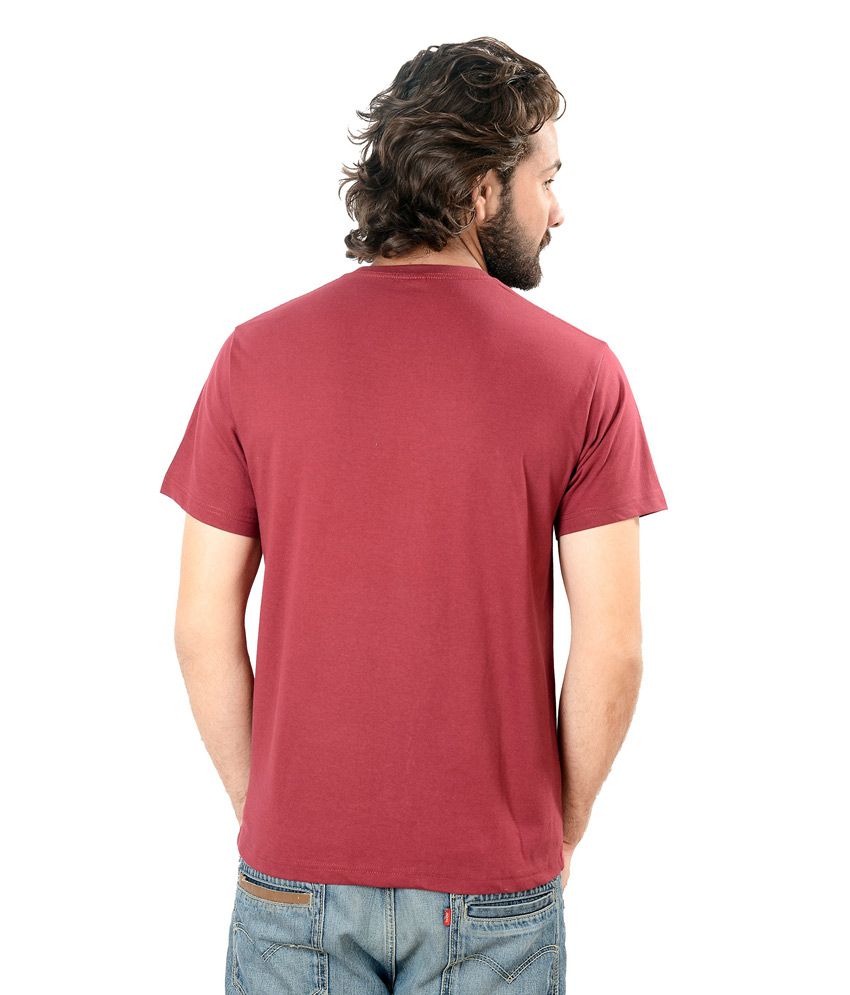 Firstimage Maroon Cotton Blend Round Neck Half Sleeves T-shirt - Buy ...