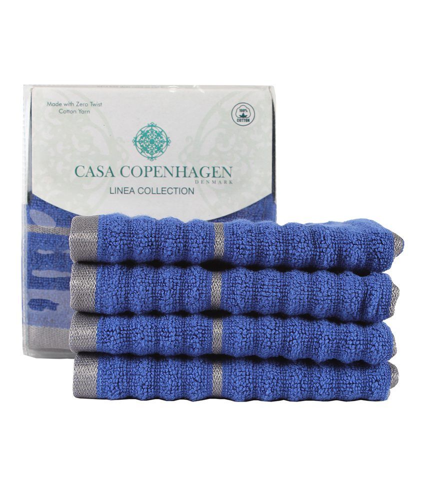 Casa Copenhagen Linea Ribbed Zero Twist Deep Sapphire 4 Pcs Face Towels