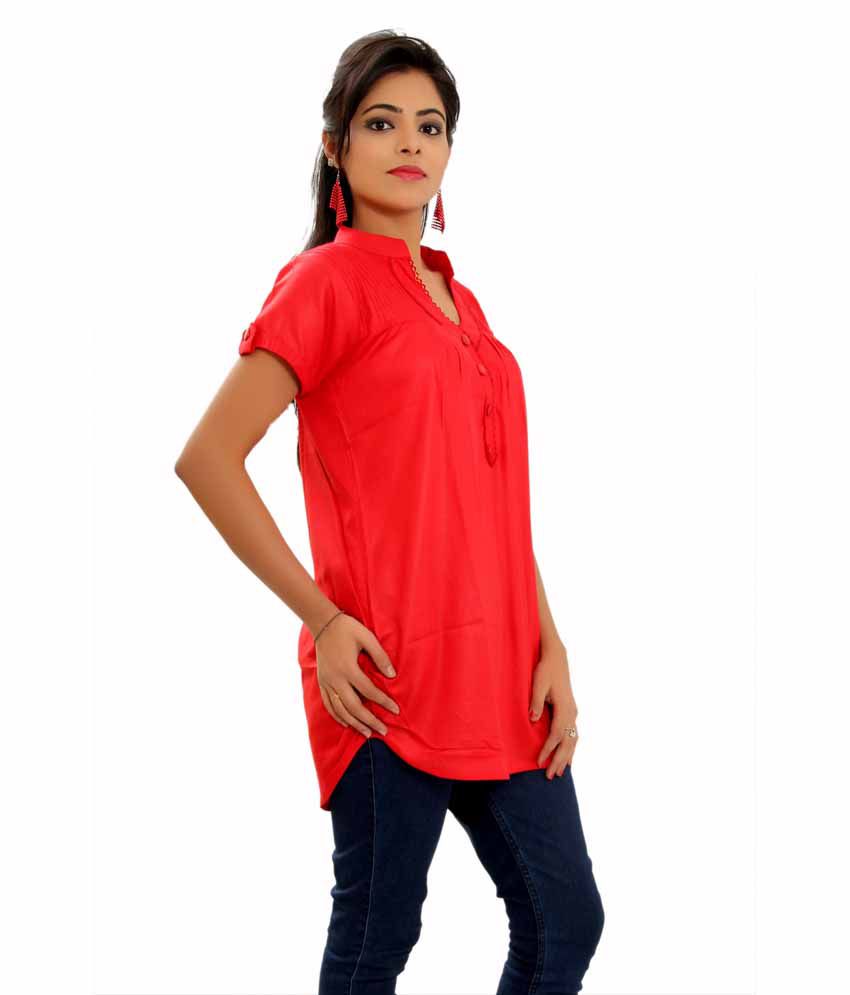 Aawari Red Embroidered Cotton Kurti - Buy Aawari Red Embroidered Cotton ...